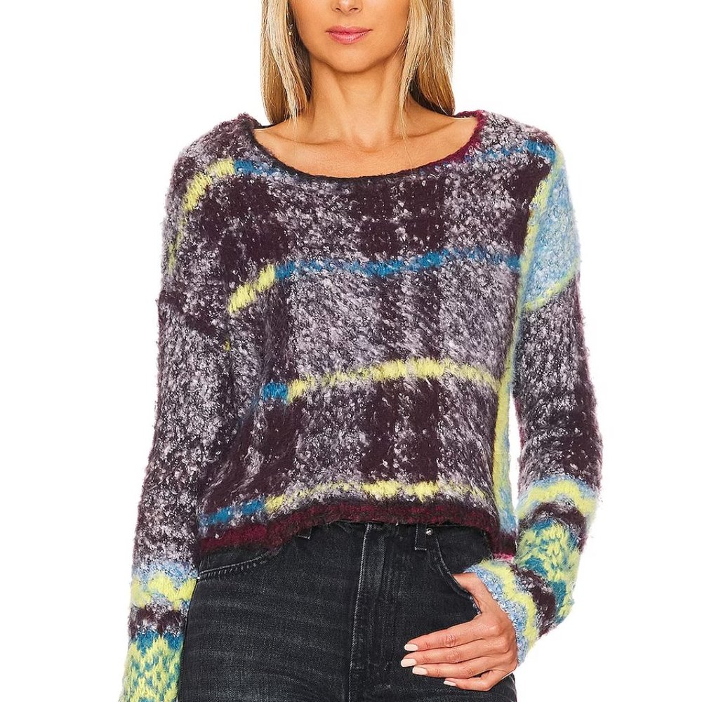 Free People Emerson Cropped Sweater Honey Wine Combo - Picture 3 of 6